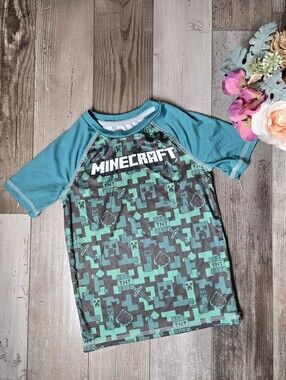 jumping beans Active Teal & Mint Minecraft Short Sleeve Tee Size 6 Boy EUC